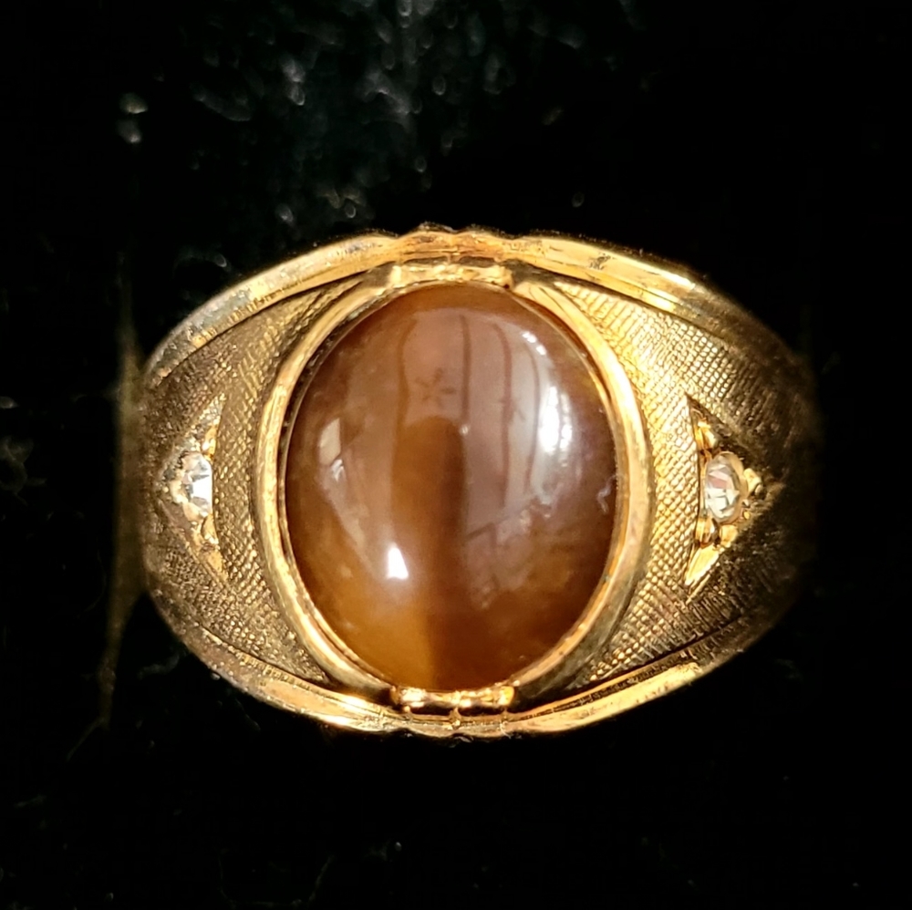 Tigereye and crystal 18K GF ring.     Size 10